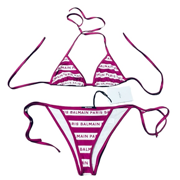 BALMAIN***Purple/ White Striped Logo String Bikini Set**US 4 $585 - Picture 2 of 4